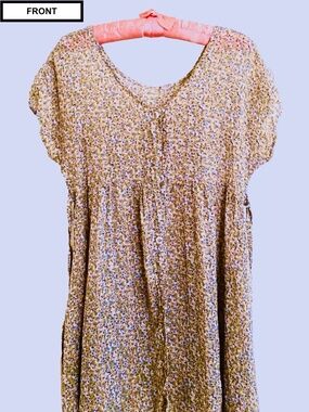 Vtg 90s BABYDOLL DRESS SemiSheer Ditsy Floral Grunge Buttons Ties Oversize Loose